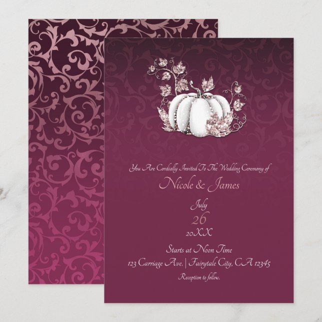White Pumpkin Raspberry Rose Gold Elegant Wedding Invitation (Front/Back)