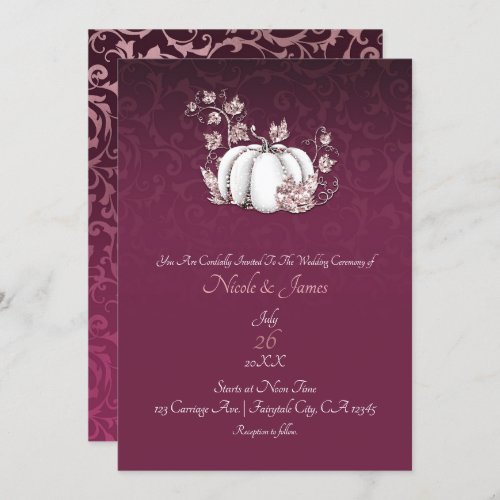 White Pumpkin Raspberry Rose Gold Elegant Wedding Invitation