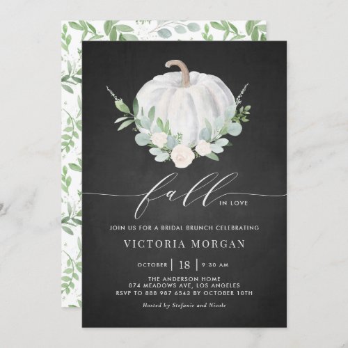 White Pumpkin Rustic Chalkboard Fall Bridal Brunch Invitation