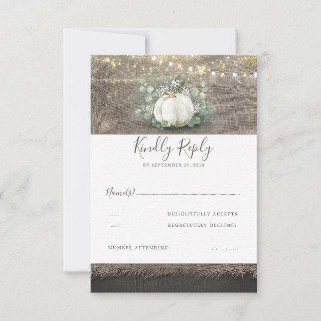 White Pumpkin Rustic Country Wedding RSVP (Front)