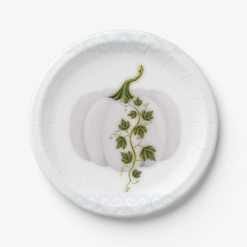 White Pumpkin Storybook Blue Fall Wedding Party Paper Plates
