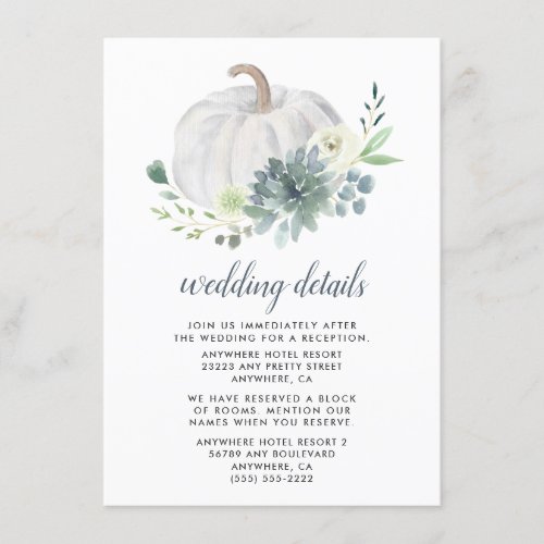 White Pumpkin Succulent Elegant Greenery Wedding Enclosure Card