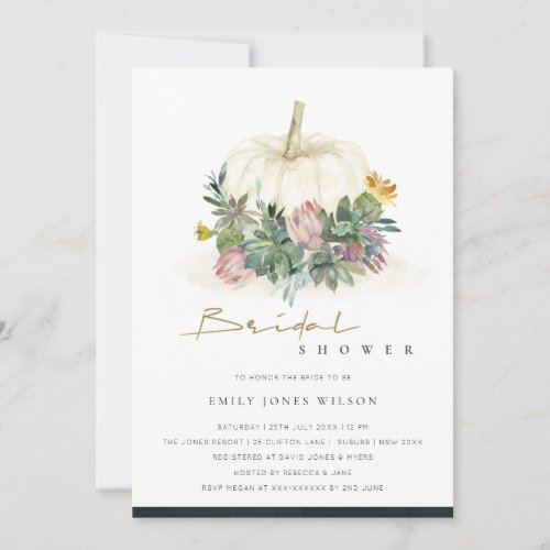 WHITE PUMPKIN SUCCULENT FAUNA BRIDAL SHOWER INVITE