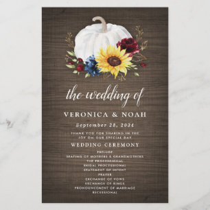White Pumpkin Sunflower Gold Fall Wedding Programs
