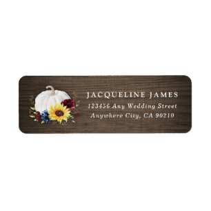 White Pumpkin Sunflower Roses Gold Fall Wedding Label