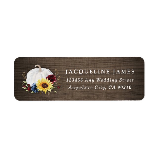 White Pumpkin Sunflower Roses Gold Fall Wedding Label (Front)