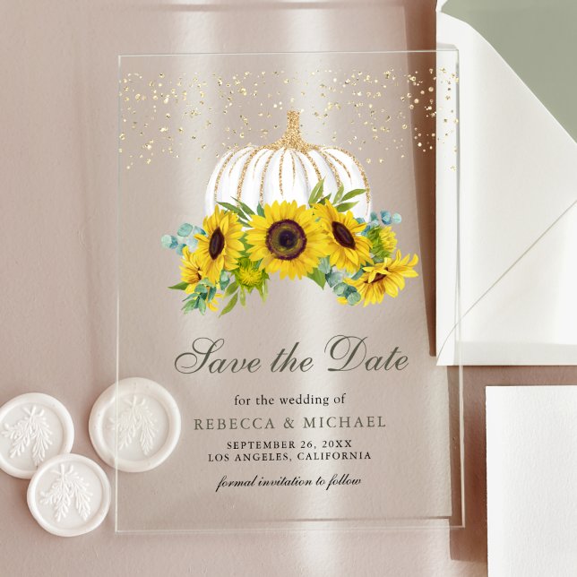 White Pumpkin Sunflowers Wedding Save the Date (Creator Uploaded)