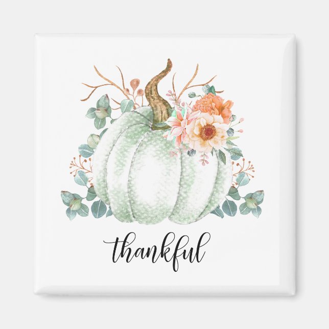 white pumpkin Thankful Magnet (Front)