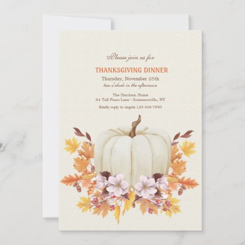 White Pumpkin Thanksgiving Dinner Invitation