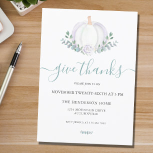 White Pumpkin Thanksgiving Dinner Invitation
