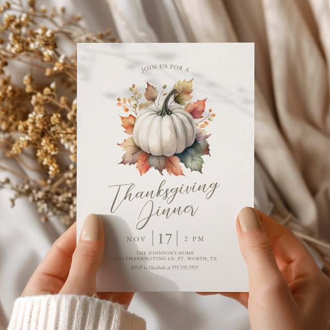 White Pumpkin Thanksgiving Dinner  Invitation (Creator Uploaded)