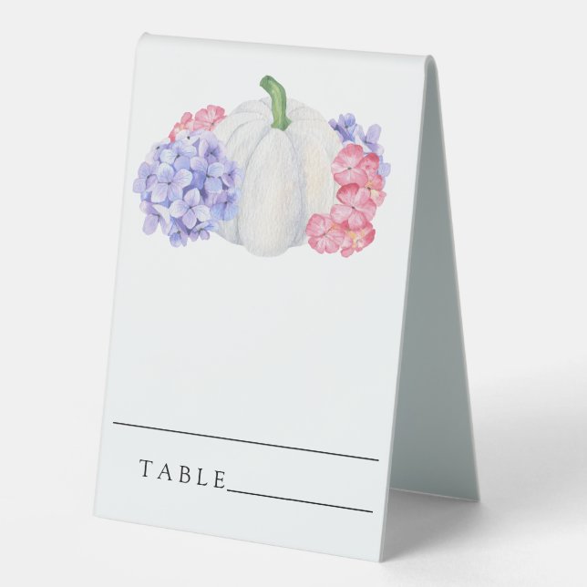 White pumpkin - wedding place cards table tent (Front)