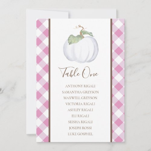 White Pumpkin Wedding Seating Chart Table Plan Invitation