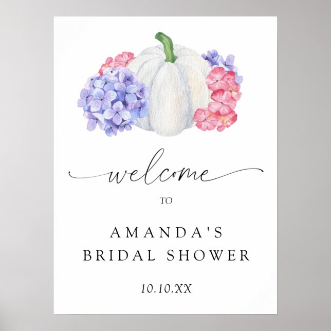 white pumpkin welcome bridal shower party poster (Front)