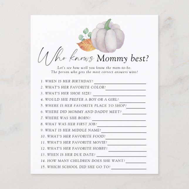 White pumpkin - Who knows mommy best game (Front)