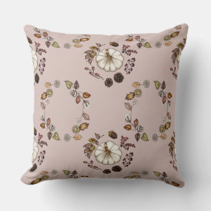 White Pumpkin with an Autumn Leaves Throw Pillow