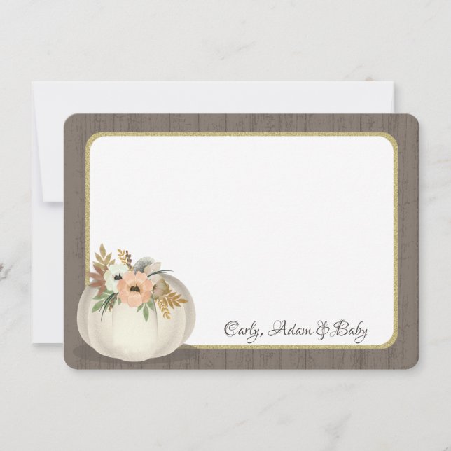 White Pumpkin with flowers and Barn Wood Thank you Card (Front)