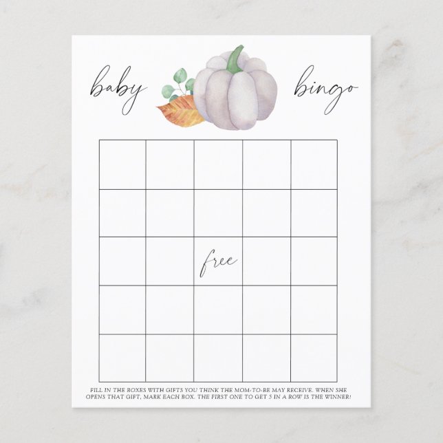 White pumpkin with greenery - Baby Bingo game (Front)