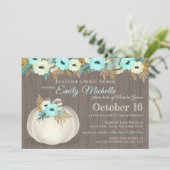 White Pumpkin with Turquoise Floral Bridal Shower Invitation (Standing Front)