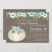 White Pumpkin with Turquoise Floral Bridal Shower Invitation (Front/Back)