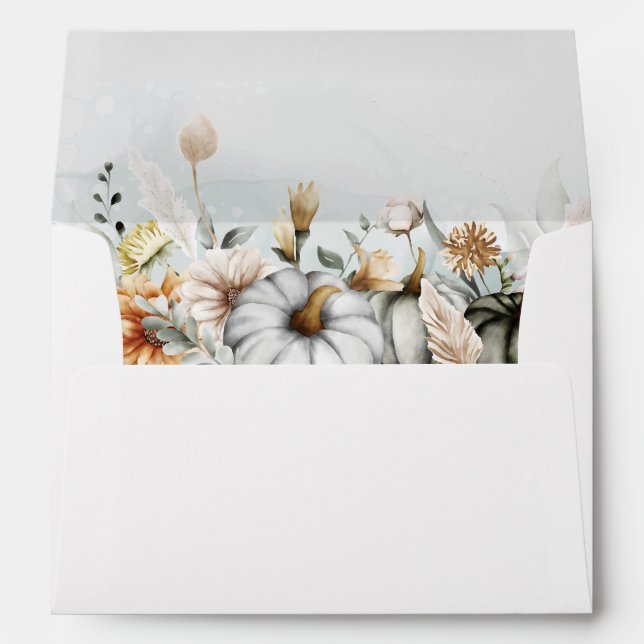 White Pumpkin with Wildflowers Wedding Envelope (Back (Bottom))