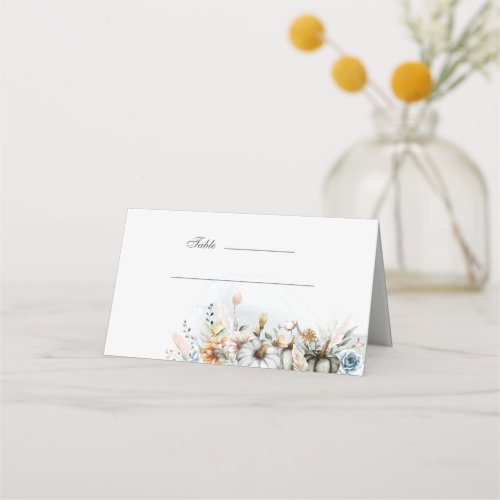 White Pumpkin with Wildflowers Wedding Place Card