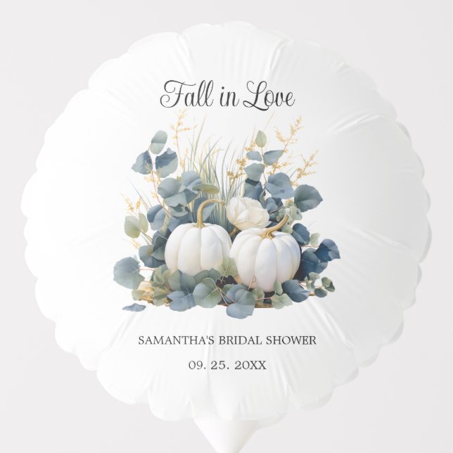 White pumpkins and eucalyptus bridal shower balloon (Front)