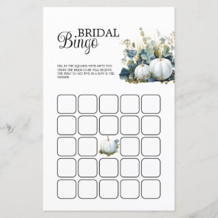 White pumpkins and eucalyptus Bridal Shower Bingo