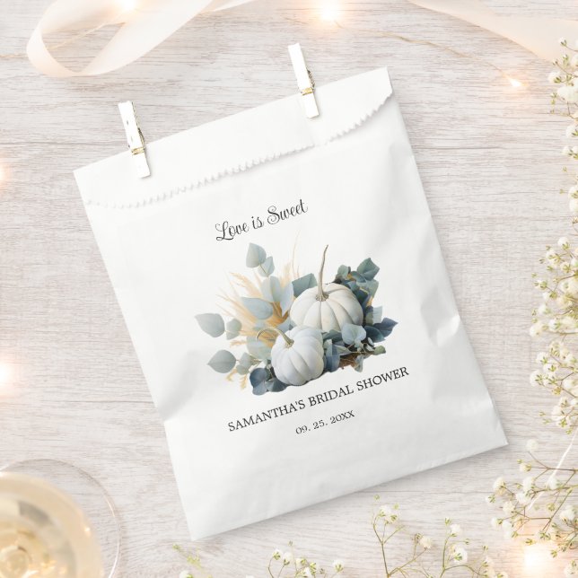 White pumpkins and eucalyptus greens Bridal Shower Favor Bag (Clipped)