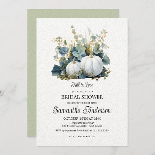 White pumpkins and eucalyptus greens Bridal Shower Invitation