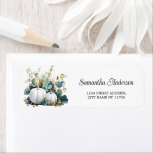 White pumpkins and eucalyptus greens return Addres Label