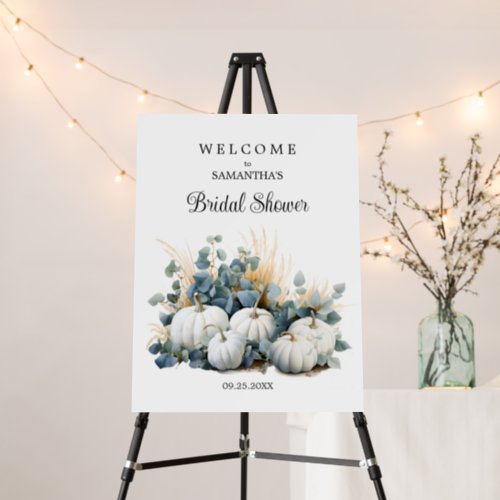 White pumpkins and eucalyptus greens Welcome Sign