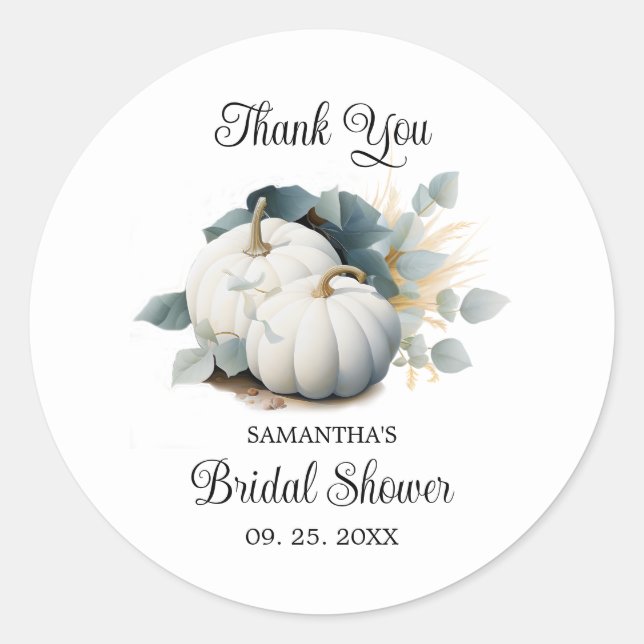 White pumpkins and eucalyptus Thank You Classic Round Sticker (Front)