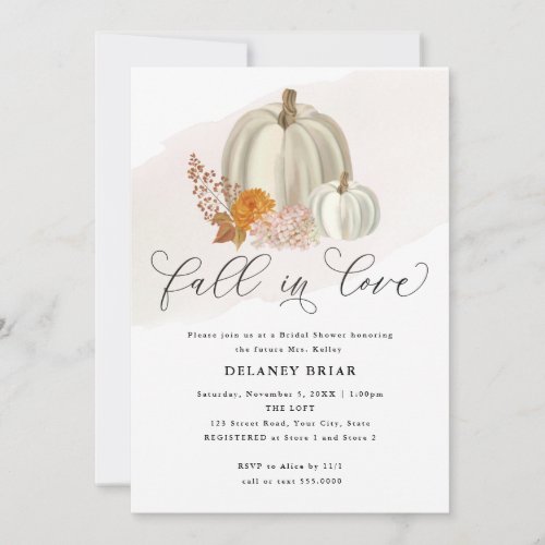 White Pumpkins and Fall Flowers Bridal Shower Invitation