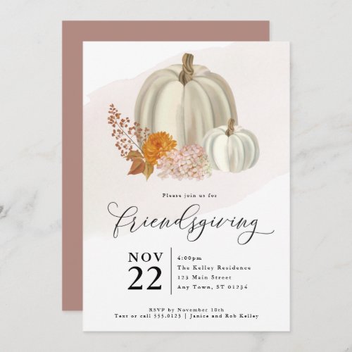 White Pumpkins and Fall Flowers Friendsgiving  Invitation