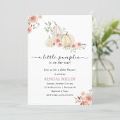 White Pumpkins and Pink Flowers Autumn Baby Shower Invitation (Standing Front)