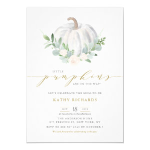 White Pumpkins Are on The Way Fall Baby Shower Invitation
