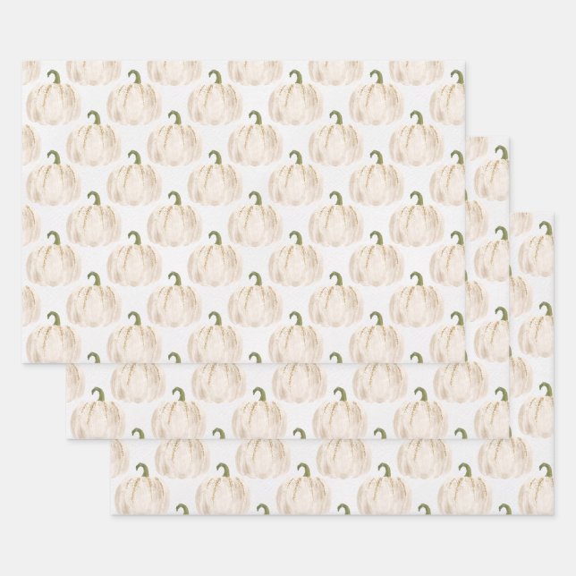 White Pumpkins Autumn Wrapping Paper Sheets (Set)