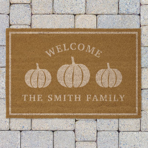 White Pumpkins Custom Family Name Welcome Fiber Doormat