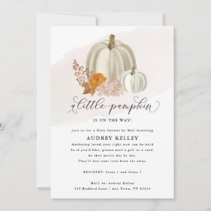 White Pumpkins Fall Flowers, Baby Shower by Mail Invitation