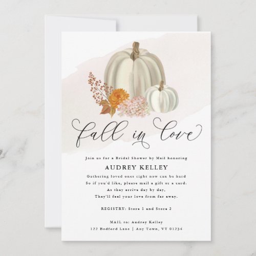 White Pumpkins Fall Flowers Bridal Shower by Mail Invitation