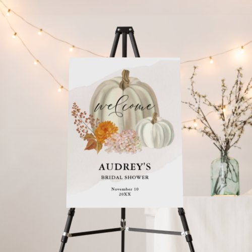 White Pumpkins Fall Flowers Bridal Shower Welcome Foam Board