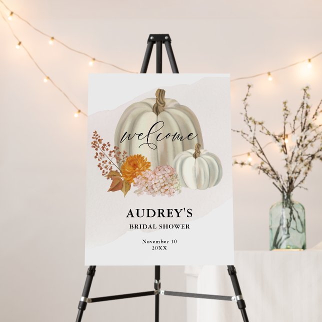 White Pumpkins Fall Flowers Bridal Shower Welcome Foam Board (In Situ (Stand))