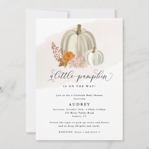 White Pumpkins Fall Flowers Curbside Bridal Shower Invitation