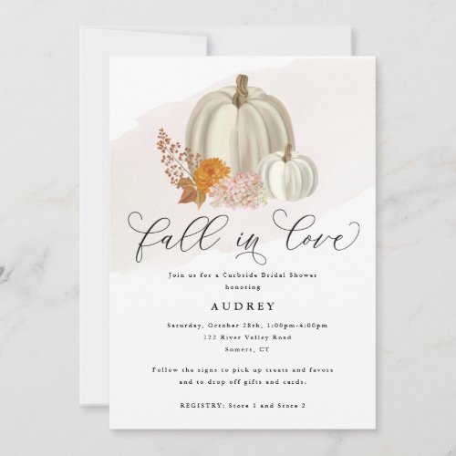White Pumpkins Fall Flowers Curbside Bridal Shower Invitation