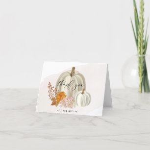 White Pumpkins Fall Flowers Photo Thank You Card