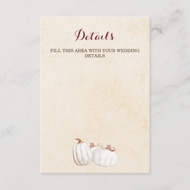 white pumpkins fall harvest wedding  enclosure card (Front)