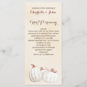 white pumpkins fall harvest wedding programs