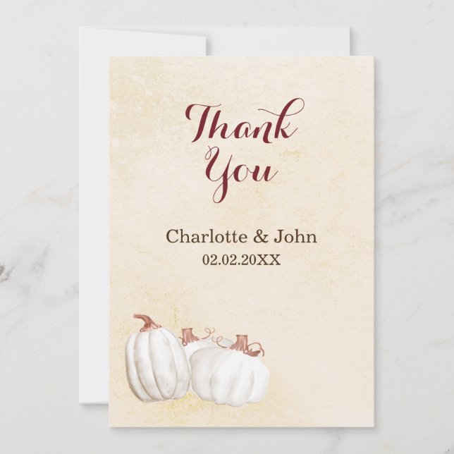 white pumpkins fall harvest wedding thank you (Front)