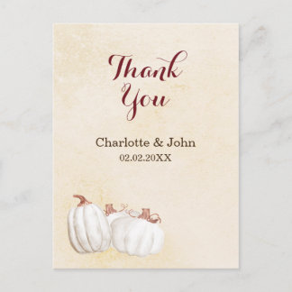 white pumpkins fall harvest wedding thank you postcard
